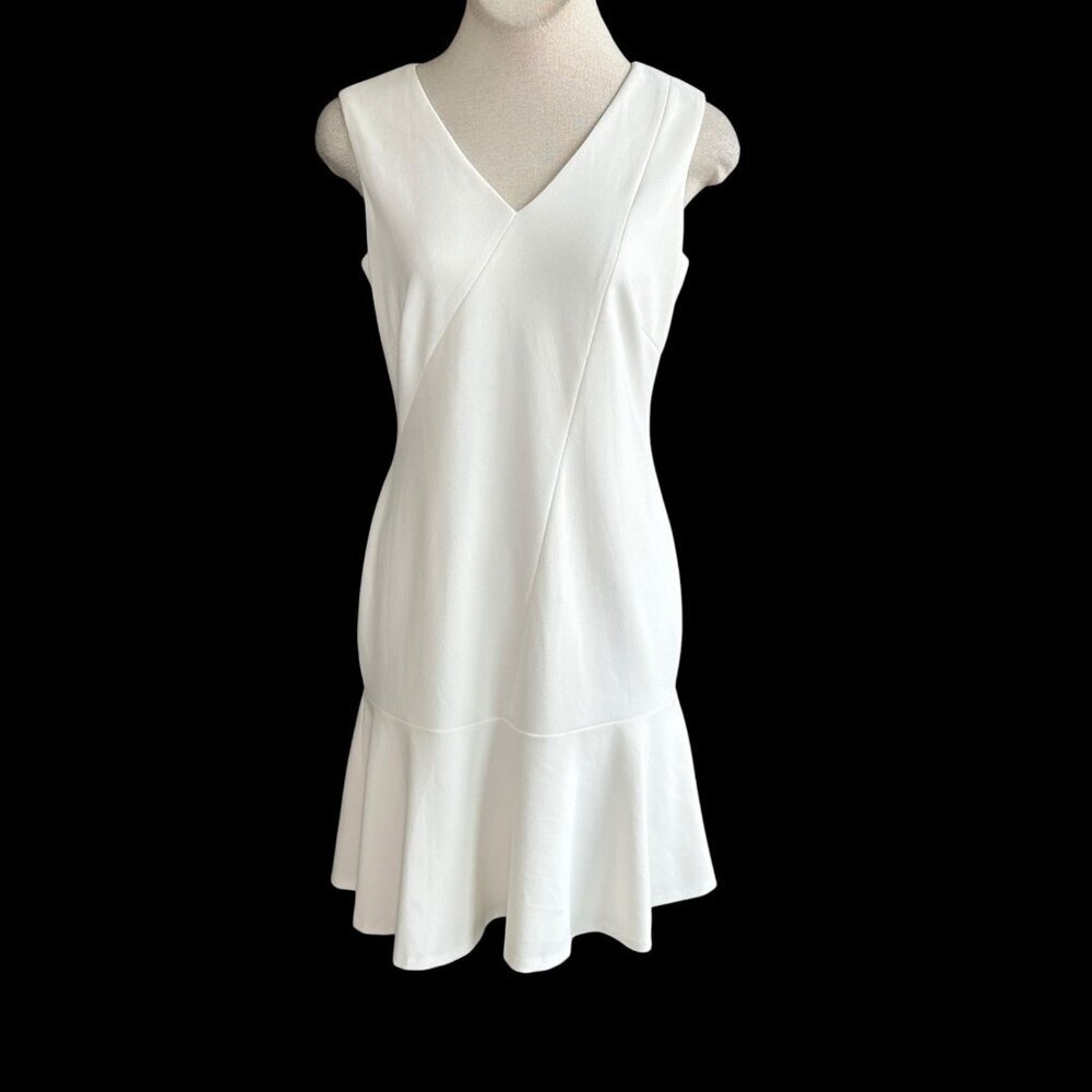 Calvin Klein Ivory Off White Dress Sleeveless Ruffle Flare Hem Size 8